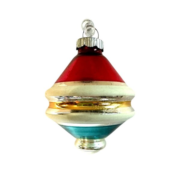 Vintage Shiny Brite UFO Top Glass Ornament Red Gold Blue 1950s USA 2.75” VTG - Picture 1 of 3